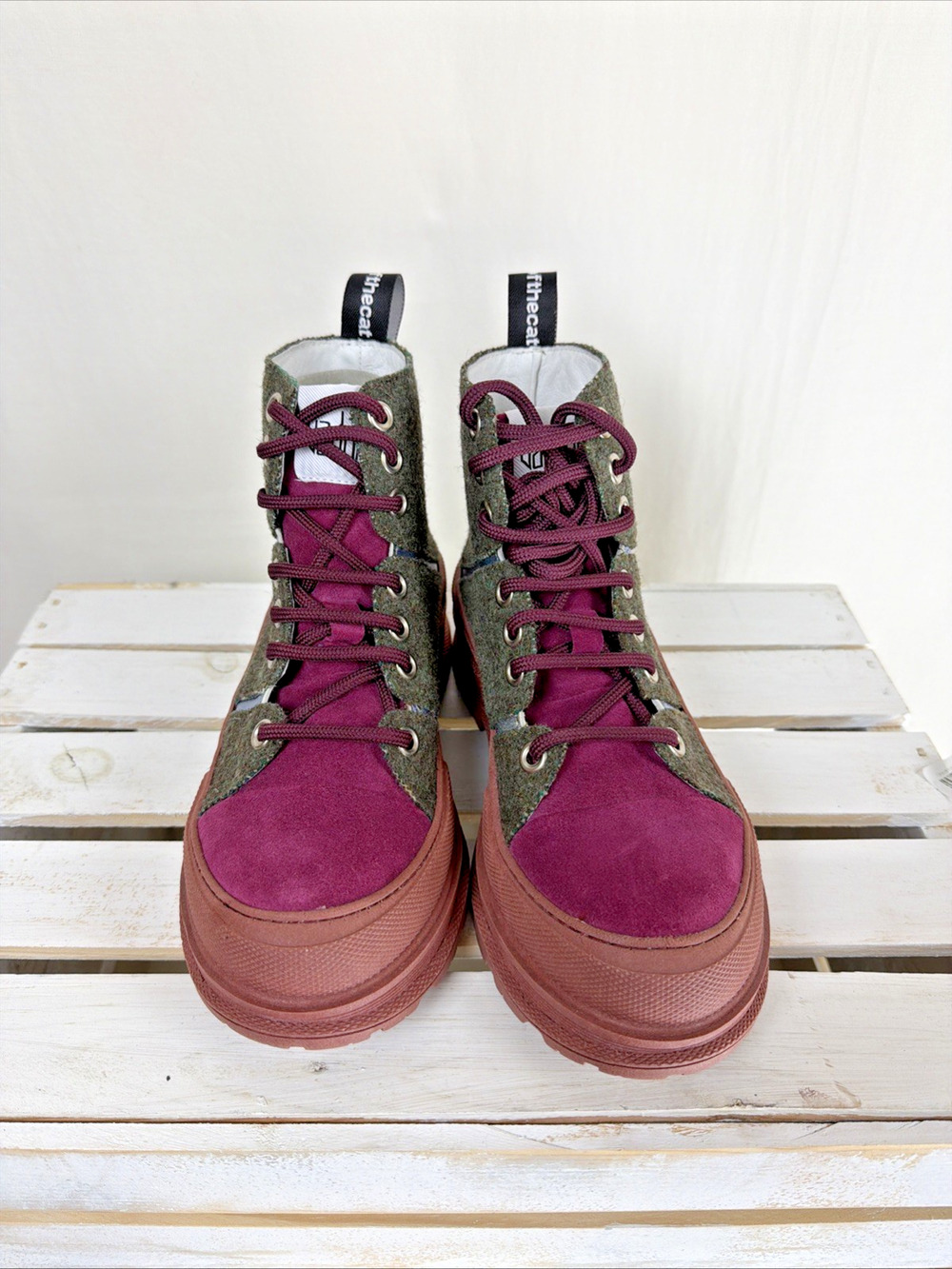 New NO Box Casta Vaddia Purple Gray Louie Lace Up Boots #1039 EU 37